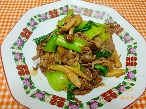 青梗菜と牛こま切れ肉のソティ